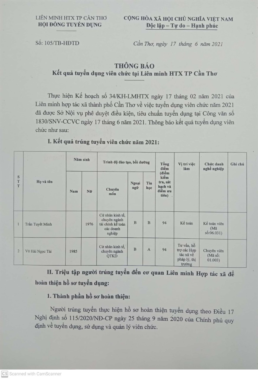 Kết quả trúng tuyển viên chức trang 1